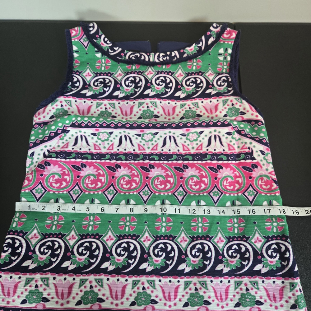 Talbots Womens Fringe Knee Length Sheath Dress Size 10 Green Pink Preppy Floral - Picture 7 of 8